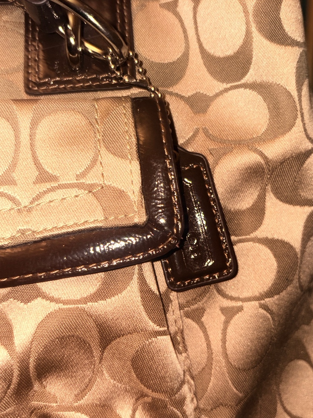 Coach Signature Penelope khaki & brown shoulder Bag f19043 like new - Picture 4 of 13